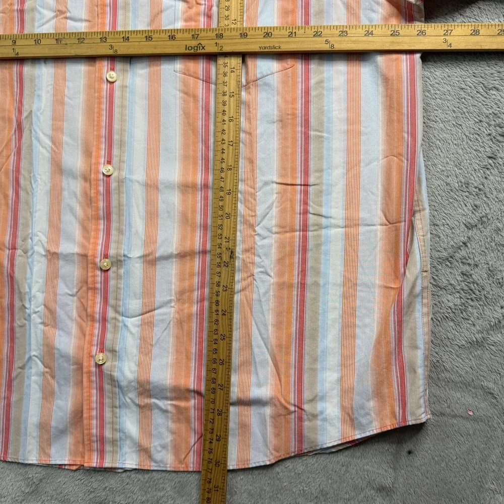 Eddie Bauer Mens XL Orange Striped Long Sleeve Button Down Stain Resistant Shirt